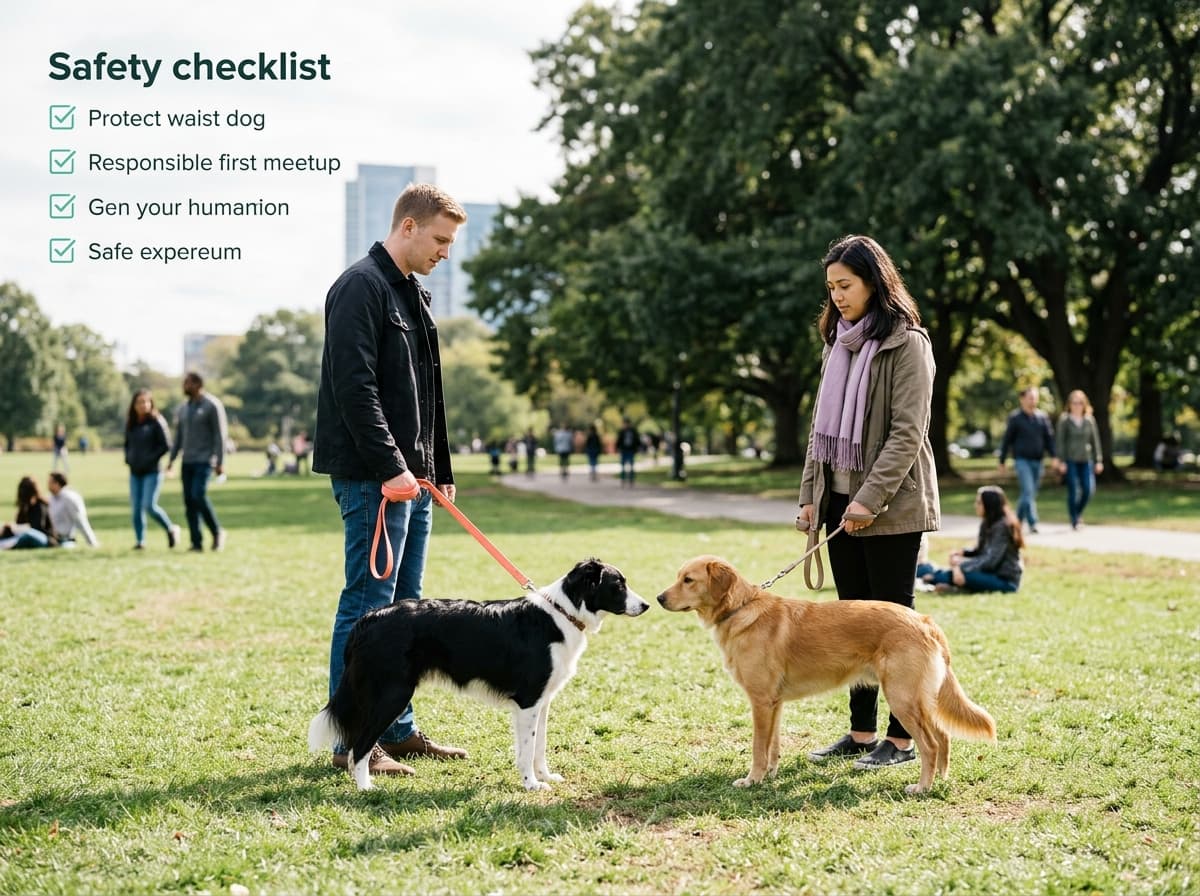 Pet parents meeting safely in a public park